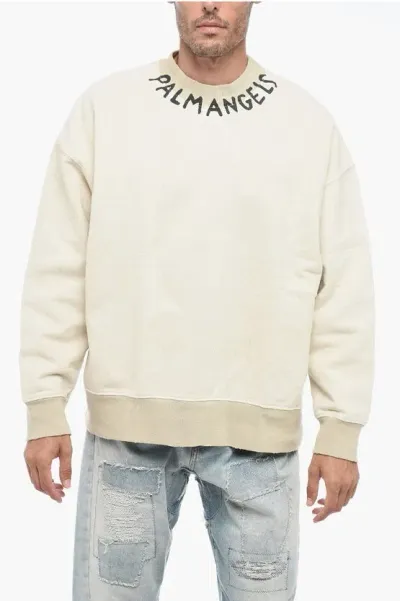 Palm Angels Distressed Sweatshirt With Logo Lettering In Neutral