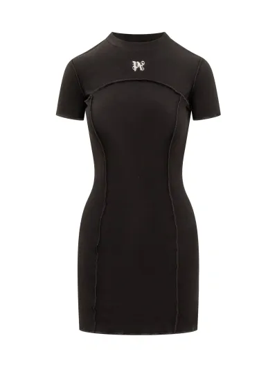 Palm Angels Dress With Pa Monogram In Black