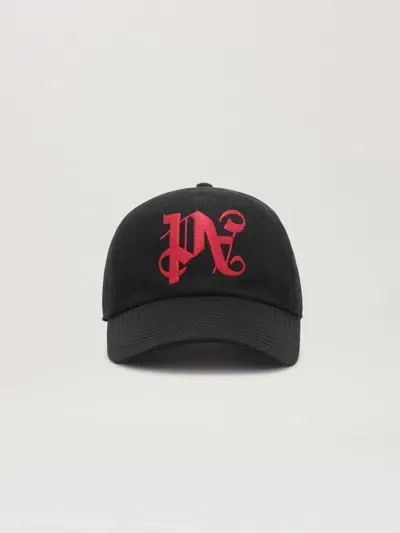 Palm Angels Embroided Monogram Cap In Black