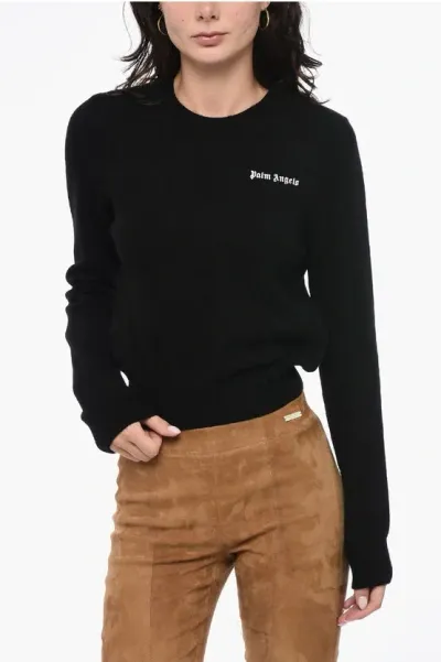 Palm Angels Embroidered Logo Classic Crewneck Sweatwer In Black