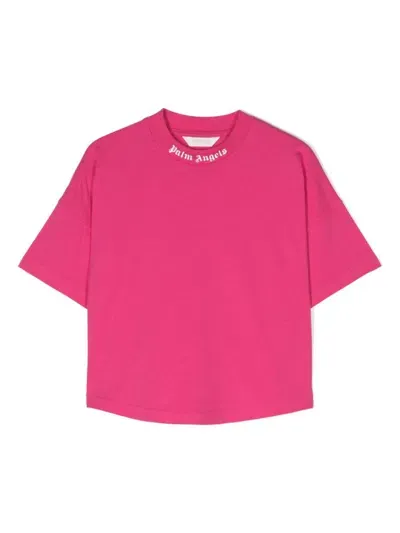 Palm Angels Kids' Logo-print Short-sleeve T-shirt In Pink