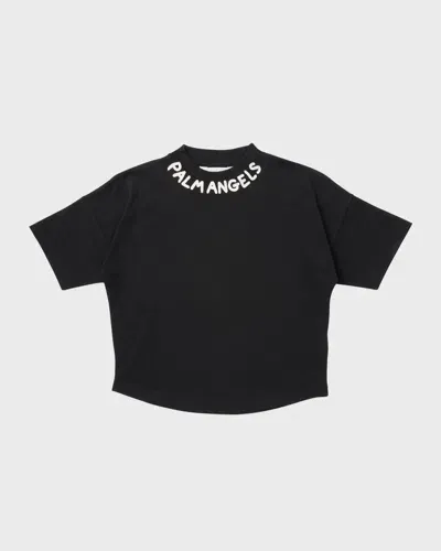 Palm Angels Kids' Logo-print High-neck Cotton T-shirt 4-12 Years In Black Butter