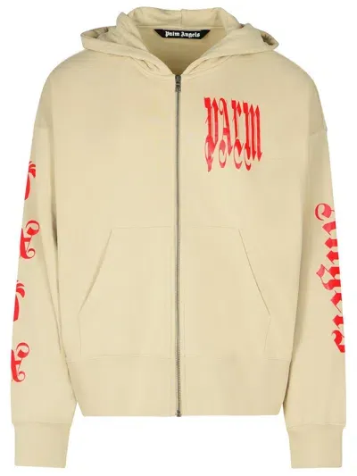 Palm Angels Gothic Logo Printed Zip In Cream