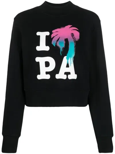 Palm Angels I Love Pa Cotton Crewneck Sweatshirt In Black