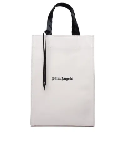 Palm Angels Man Ivory Canvas Shopping Bag In Avorio