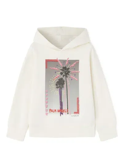 Palm Angels Kids' La Photo 01 Cotton Hoodie In Neutrals