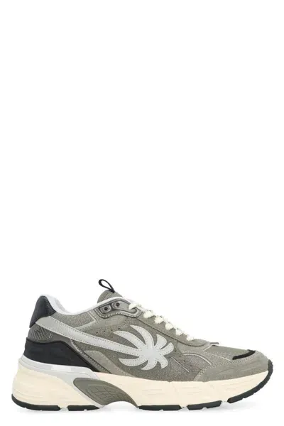 Palm Angels Leather And Fabric Low-top Sneakers In Grey