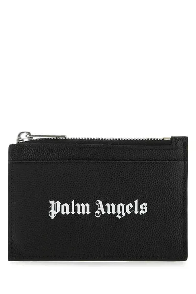 Palm Angels Leather Cardholder With Logo In Black