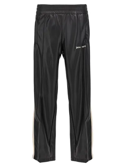 Palm Angels 'leather Effect Track' Joggers In White/black