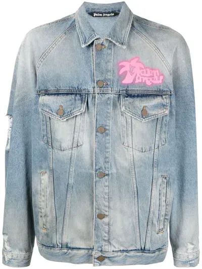 Palm Angels Graffiti-print Denim Jacket In Multi