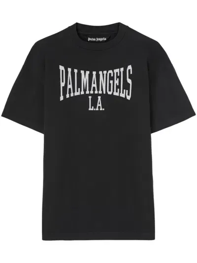 Palm Angels Logo Cotton T Shirt In Black