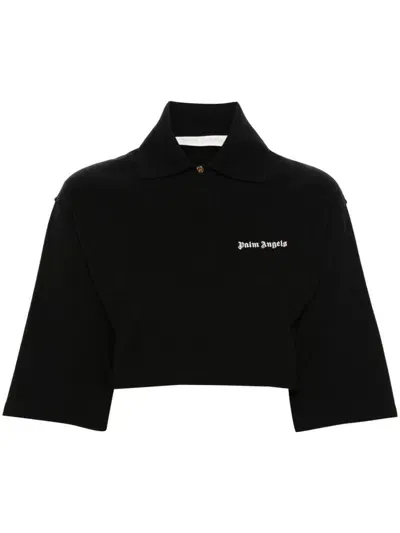 Palm Angels Logo Cropped Polo Top In Black Off White