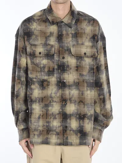 Palm Angels Logo Curved Check Shirt In Grey