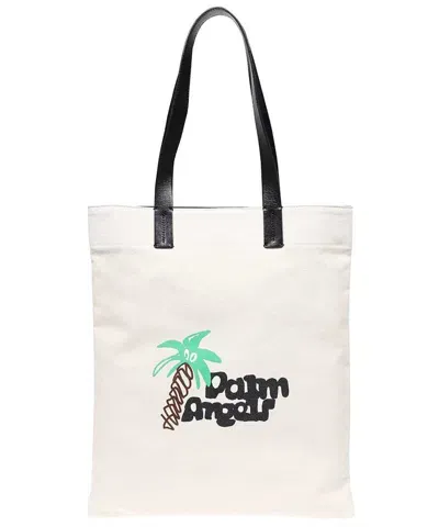 Palm Angels Logo Detail Tote Bag In Ivory