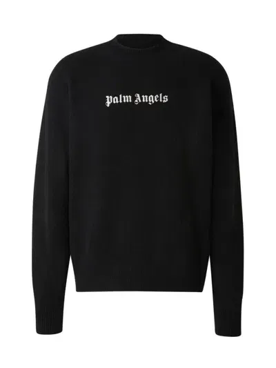 Palm Angels Logo Embroidered Crewneck Jumper In Black