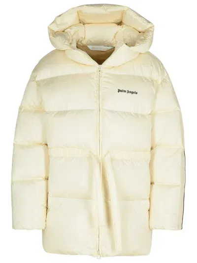 Palm Angels Logo Embroidered Down Jacket In Cream