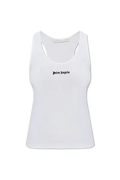 Palm Angels Logo Embroidered Ribbed Tank Top In White