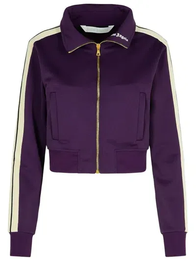 Palm Angels Logo-embroidered Cropped Jacket In Purple