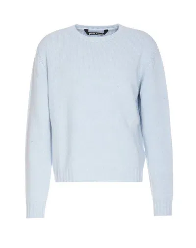 Palm Angels Logo Intarsia Crewneck Sweater In Blue