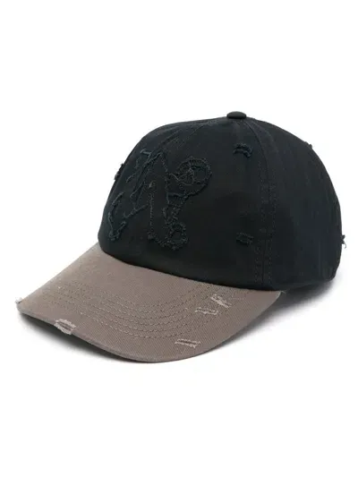 Palm Angels Logo-patch Distressed Baseball Cap In Black