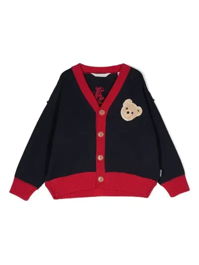 Palm Angels Kids' Logo-patch Knitted Cardigan In Blue