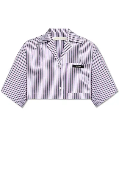 Palm Angels Logo Patch Striped Pattern Shirt In Multi