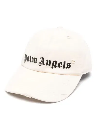 Palm Angels Logo-print Cotton Cap In Off White Black