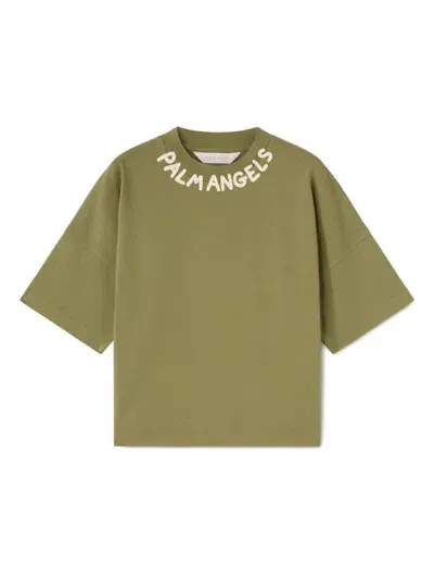 Palm Angels Kids' Logo-print Cotton T-shirt In Green