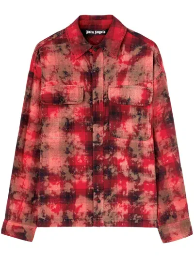 Palm Angels Logo-print Plaid Shirt In Red