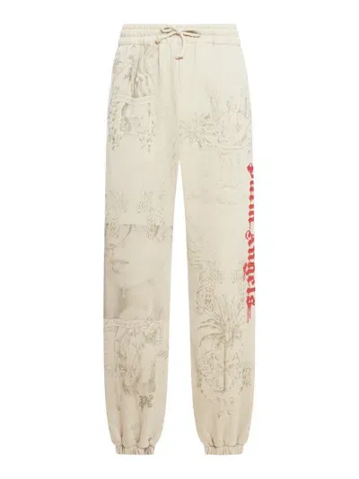 Palm Angels Logo Printed Drawstring Sweatpants In White