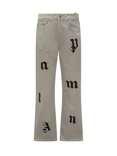 Palm Angels Logo Printed Straight Leg Jeans In Grey