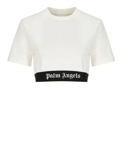 Palm Angels Logo Tape Crop T-shirt In Verde