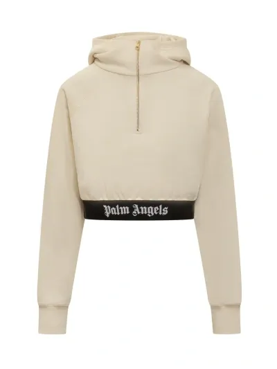 Palm Angels Logo Tape Hoodie In White