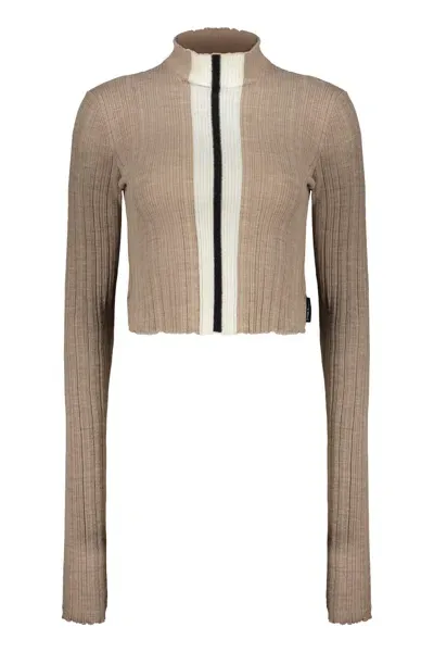 Palm Angels Long Sleeve Crop Top In Beige