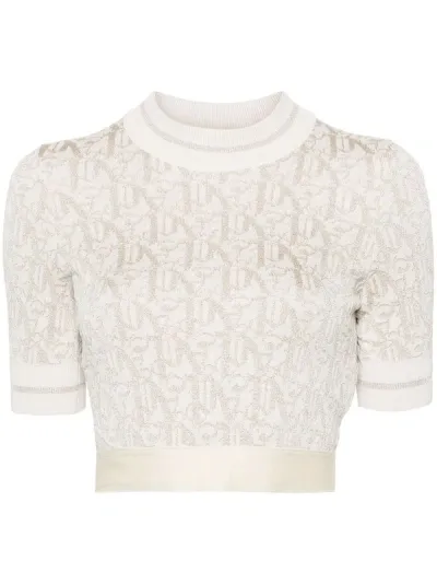 Palm Angels Maglione In Maglia Monogram In Beige