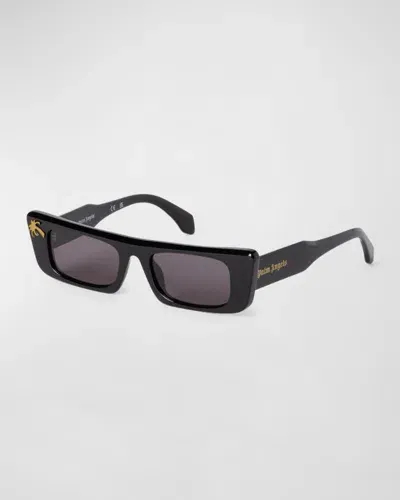 Palm Angels Men's Arvin Acetate Rectangle Sunglasses In 1007 Black Dark Grey