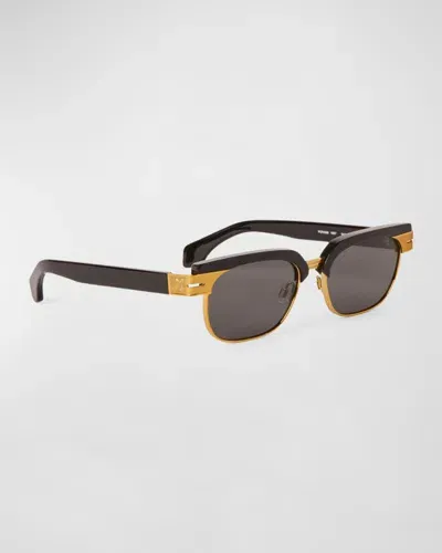 Palm Angels Men's Fortuna Acetate And Metal Round Sunglasses In Gold-tone Connecting Hinges With Monogram Engraved On Temple