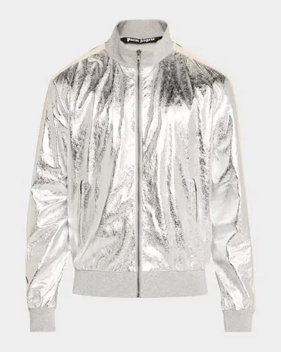 Palm Angels Men's Metallic Leather Track Jacket In Silver