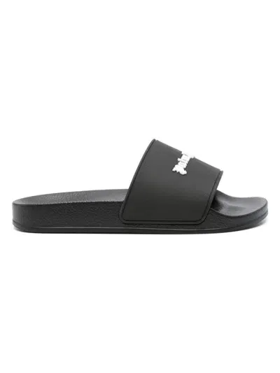 Palm Angels Slide Sandals With Embossed Logo In Black