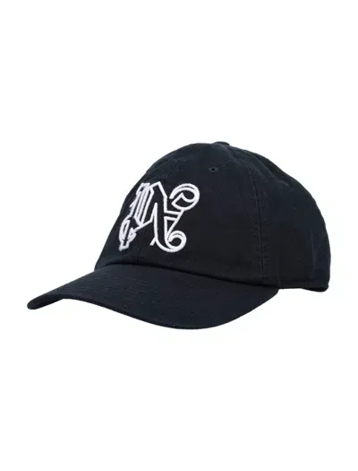 Palm Angels Monogram Cap In Black Whit