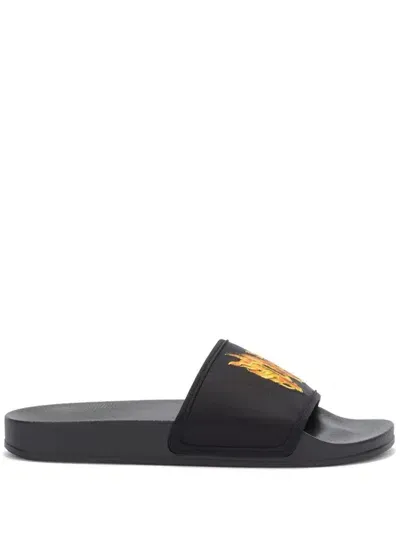 Palm Angels Monogram-embossed Pool Slides In Black