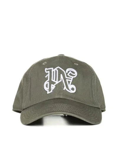 Palm Angels Monogram Embroidered Baseball Cap In Green