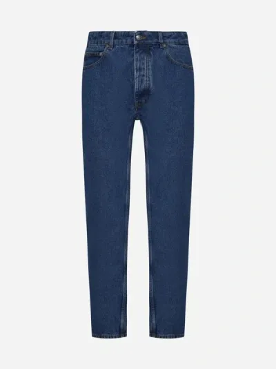 Palm Angels Monogram Detailed Straight Leg Jeans In Blue