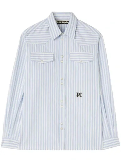 Palm Angels Monogram Striped Cotton Shirt In White