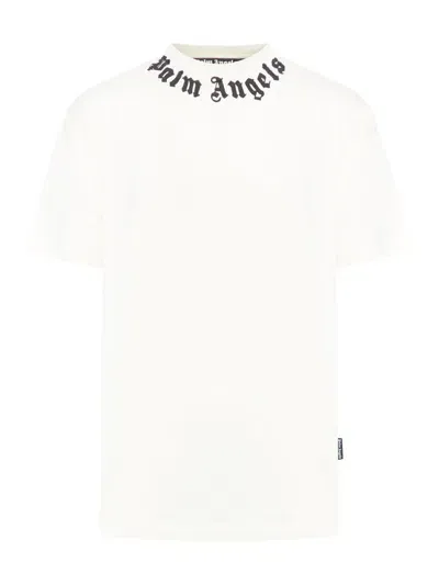 Palm Angels Neck Logo Cotton T-shirt In White