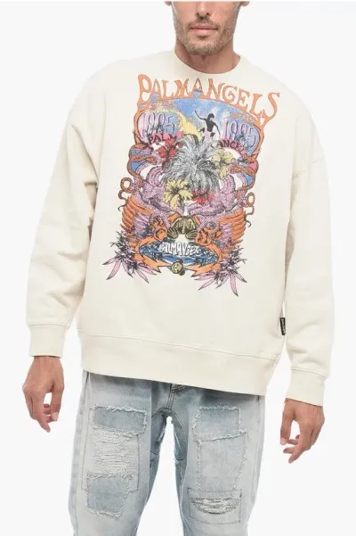 Palm Angels Oversized Concert Sweater With Print In Neutral