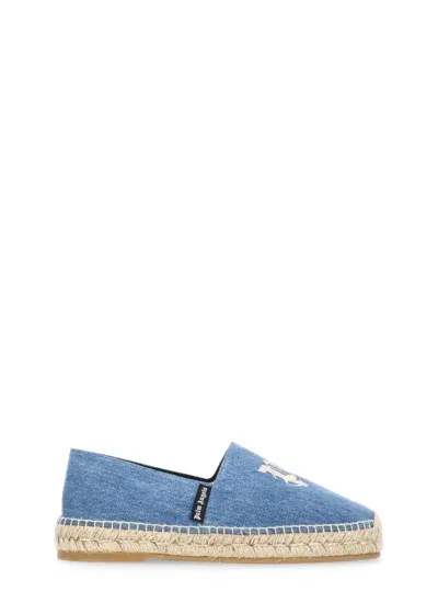 Palm Angels Denim Espadrilles With Embroidered Logo In Blue