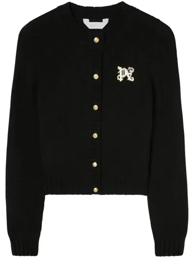 Palm Angels Pa Monogram-intarsia Cardigan In Black