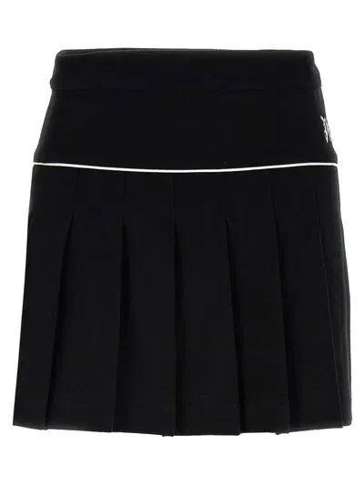 Palm Angels Monogram Skirt With Contrast Piping And Pleated Design In Black