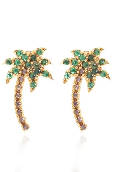 Palm Angels Palm Tree Crystal Embellishment Earrings In Gold